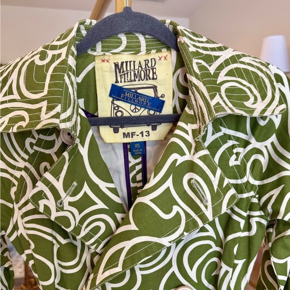 Millard Fillmore Green Ivory Retro Abstract Trench Style Short Jacket- Size XS - Picture 5 of 8